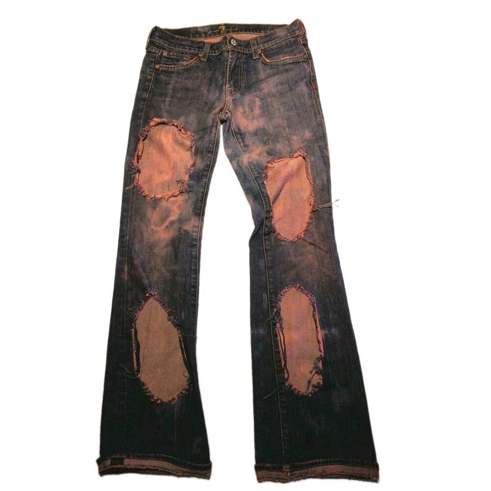 7 For All Mankind Jeans Sz 27 Custom One of a Kind Distressed Dye Y2K USA